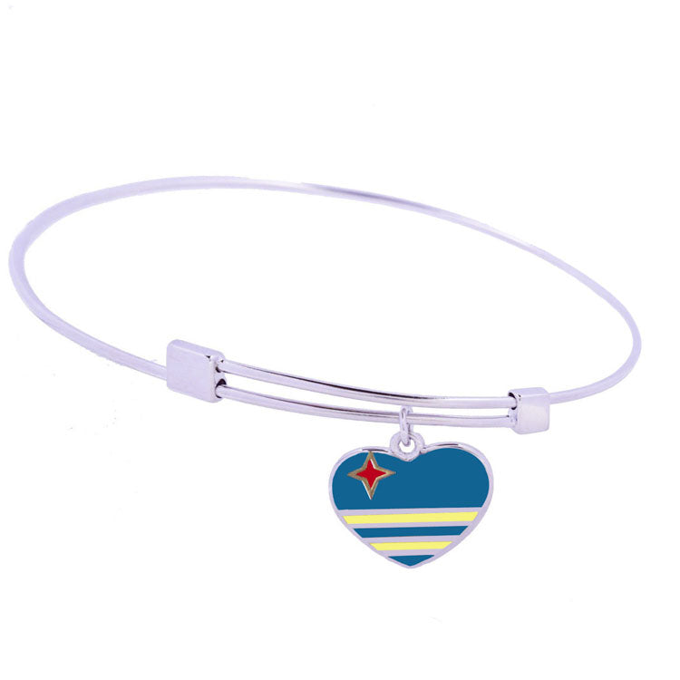 Aruba Flag Sterling Silver Charm Bangle
