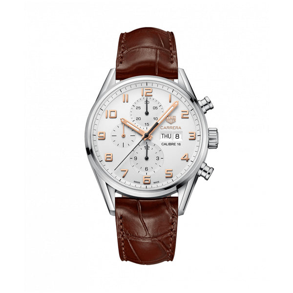 TAG Heuer Carrera Calibre 16 Automatic Mens Silver Alligator Chronograph