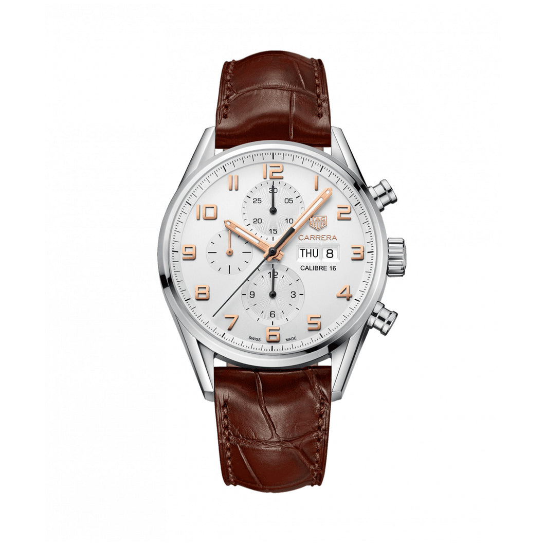 TAG Heuer Carrera Calibre 16 Automatic Mens Silver Alligator Chronograph